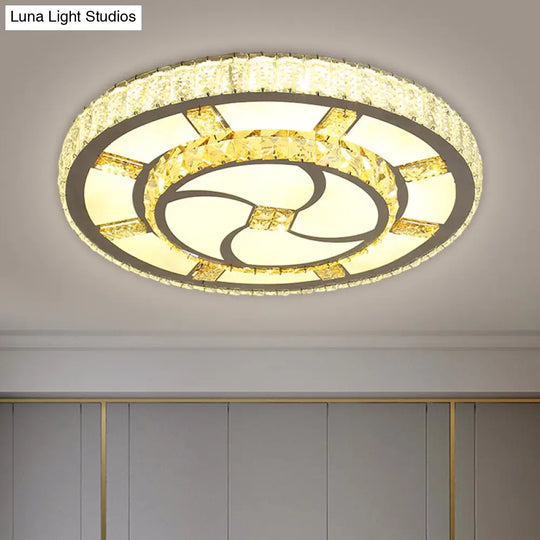 Stainless - Steel Led Flush Mount Ceiling Light With Clear Crystal Block Design