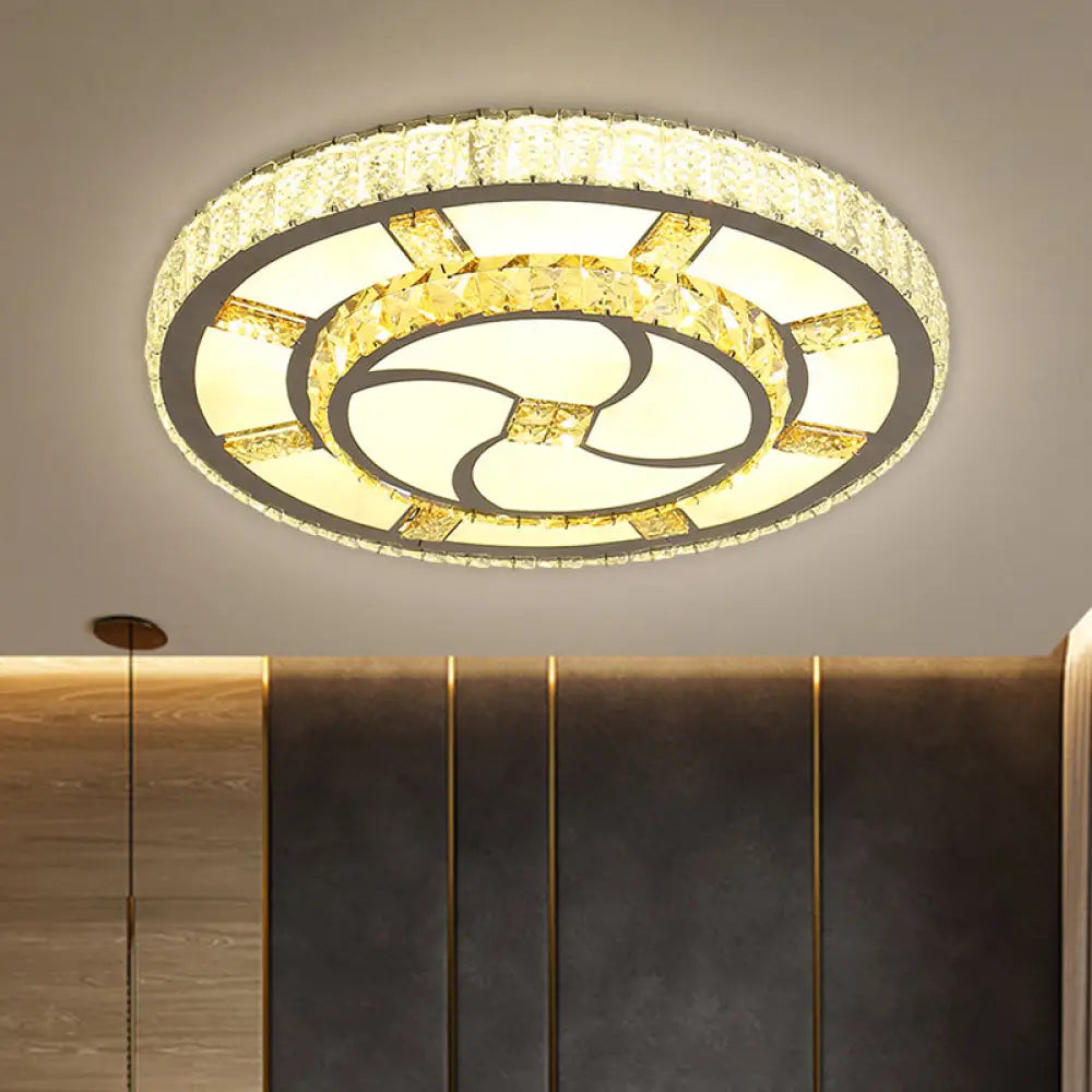 Stainless - Steel Led Flush Mount Ceiling Light With Clear Crystal Block Design / B