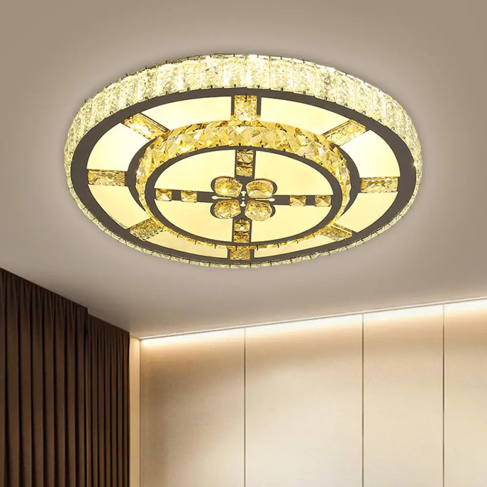 Stainless - Steel Led Flush Mount Ceiling Light With Clear Crystal Block Design / C