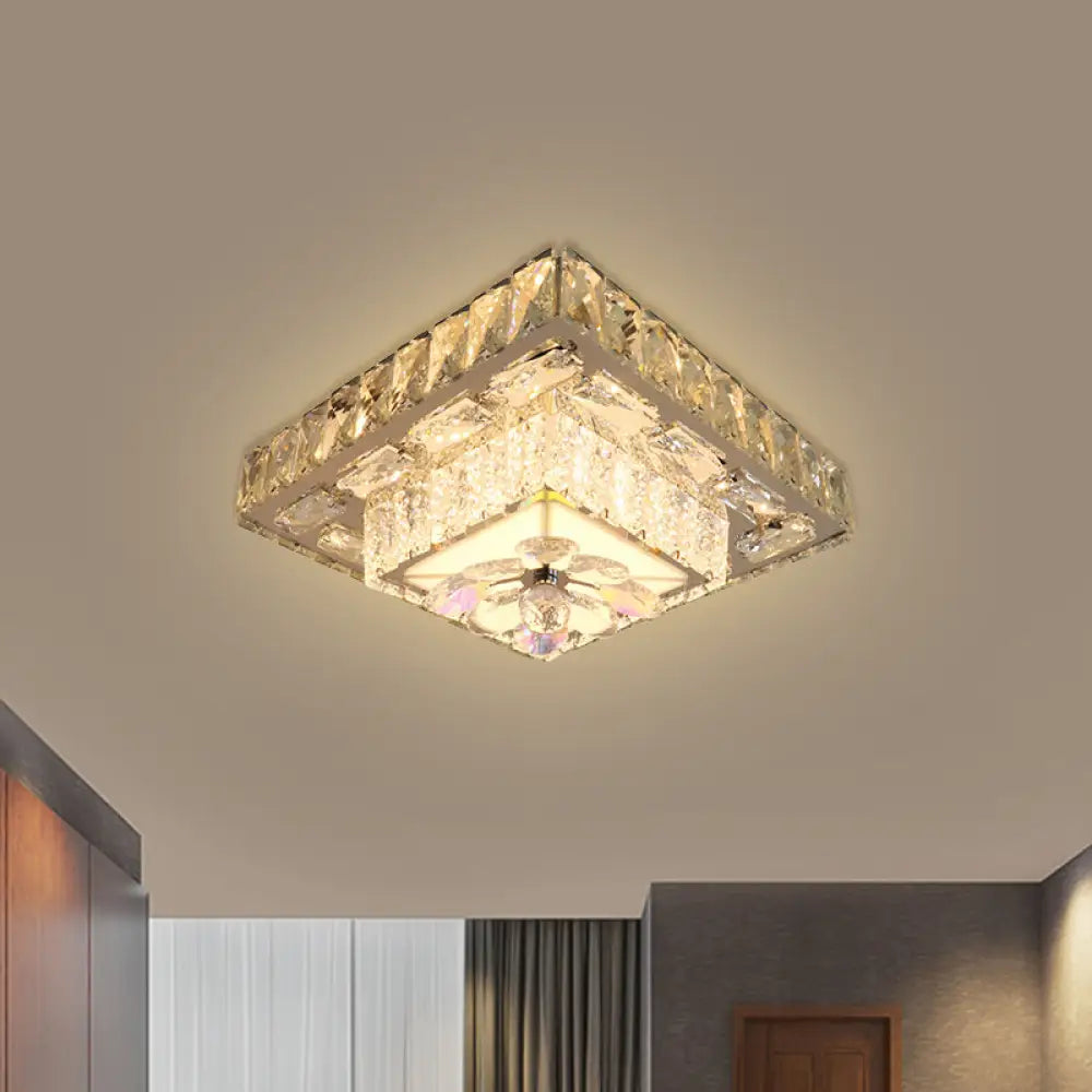 Stainless Steel Led Flushmount Square Crystal Ceiling Lamp For Modern Corridors Stainless - Steel