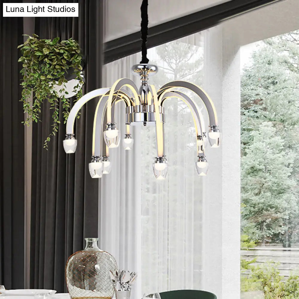 Chrome Led Chandelier - Stainless Steel Modern Design Dining Room Crystal Finial 21/27.5 Wide