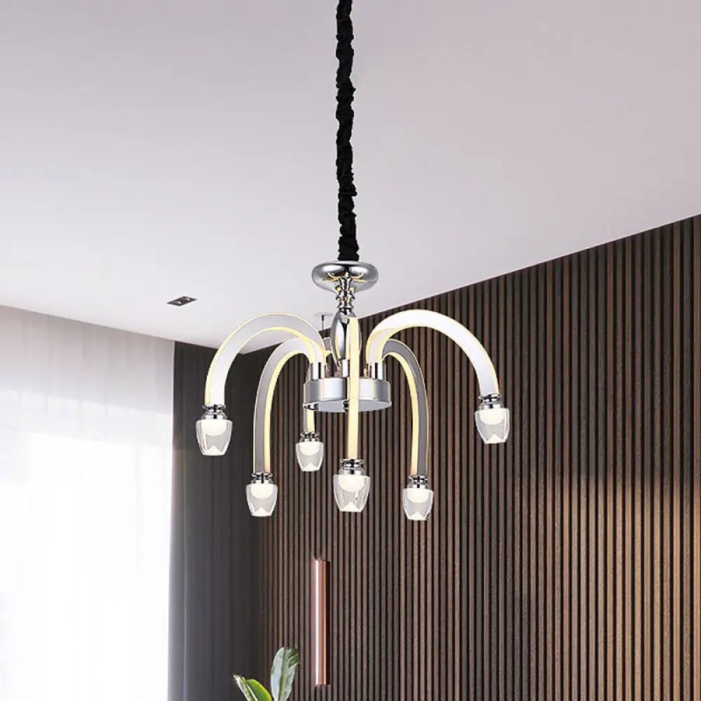 Stainless Steel Modern Drooping Chandelier For Dining Room - Led Hanging Light Kit Chrome / 21’