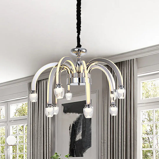 Stainless Steel Modern Drooping Chandelier For Dining Room - Led Hanging Light Kit Chrome / 27.5’