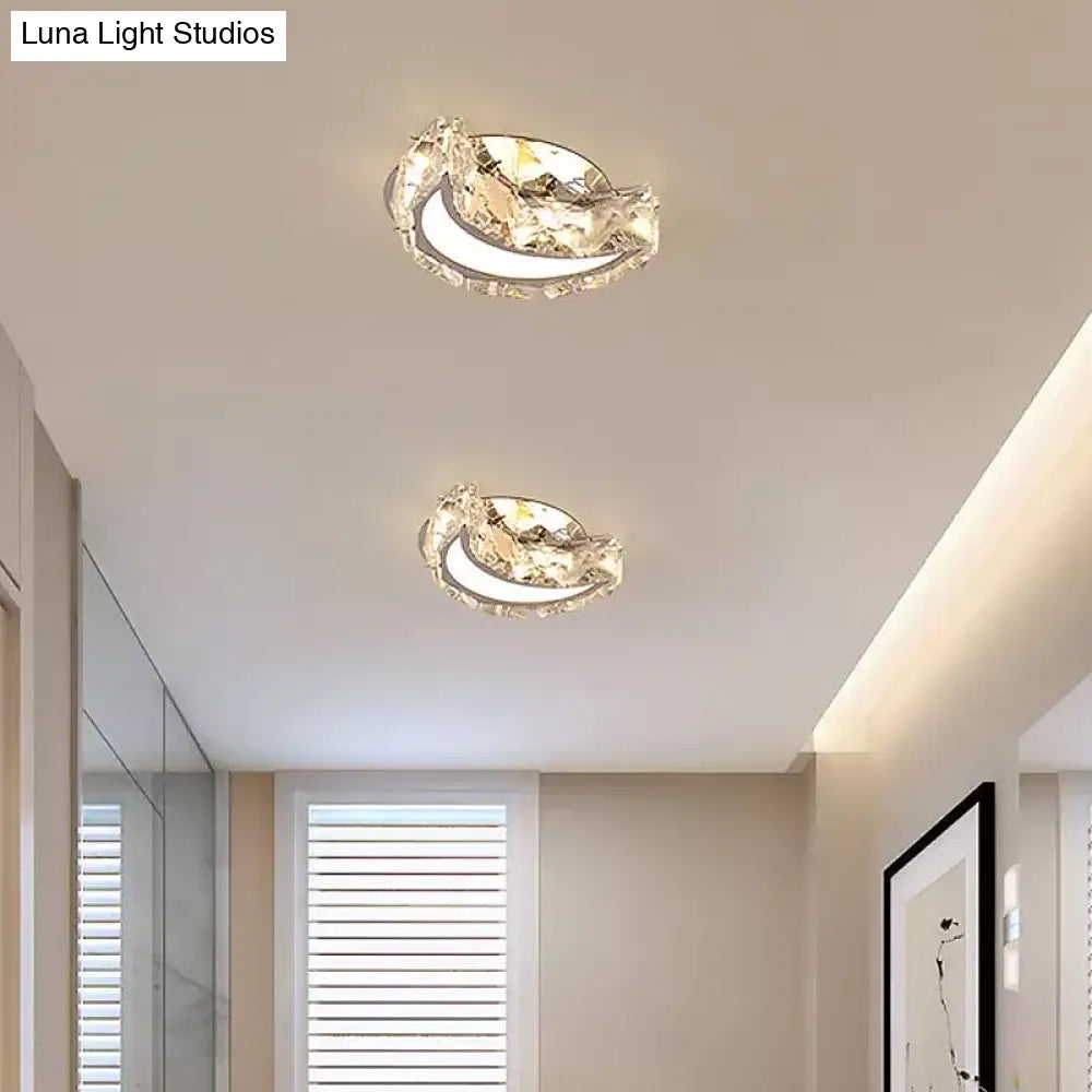 Stainless Steel Moon Flushmount Led Crystal Hallway Light