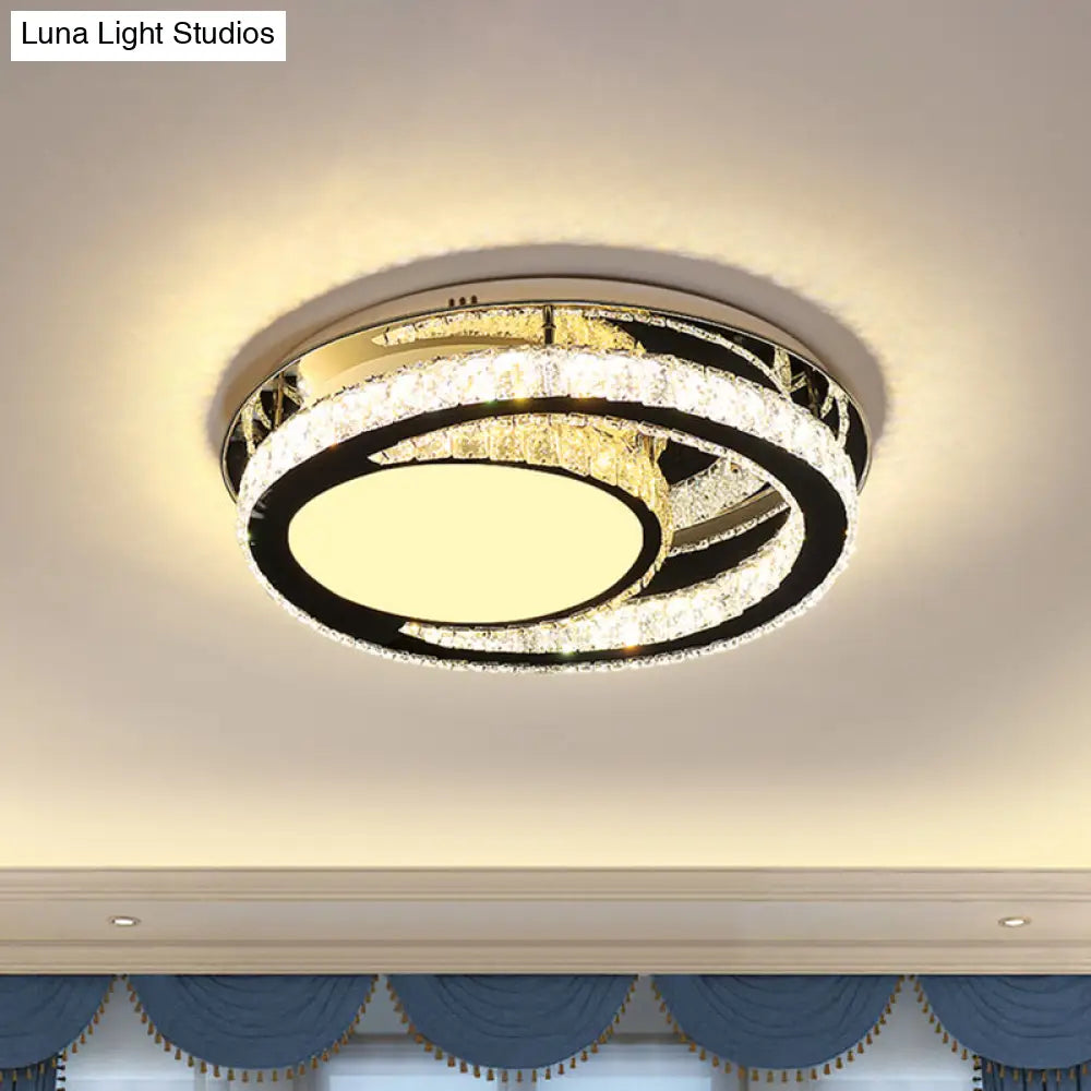 Stainless Steel Oval Semi Flush Mount Crystal Led Ceiling Lamp - Minimalist Design For Living Room