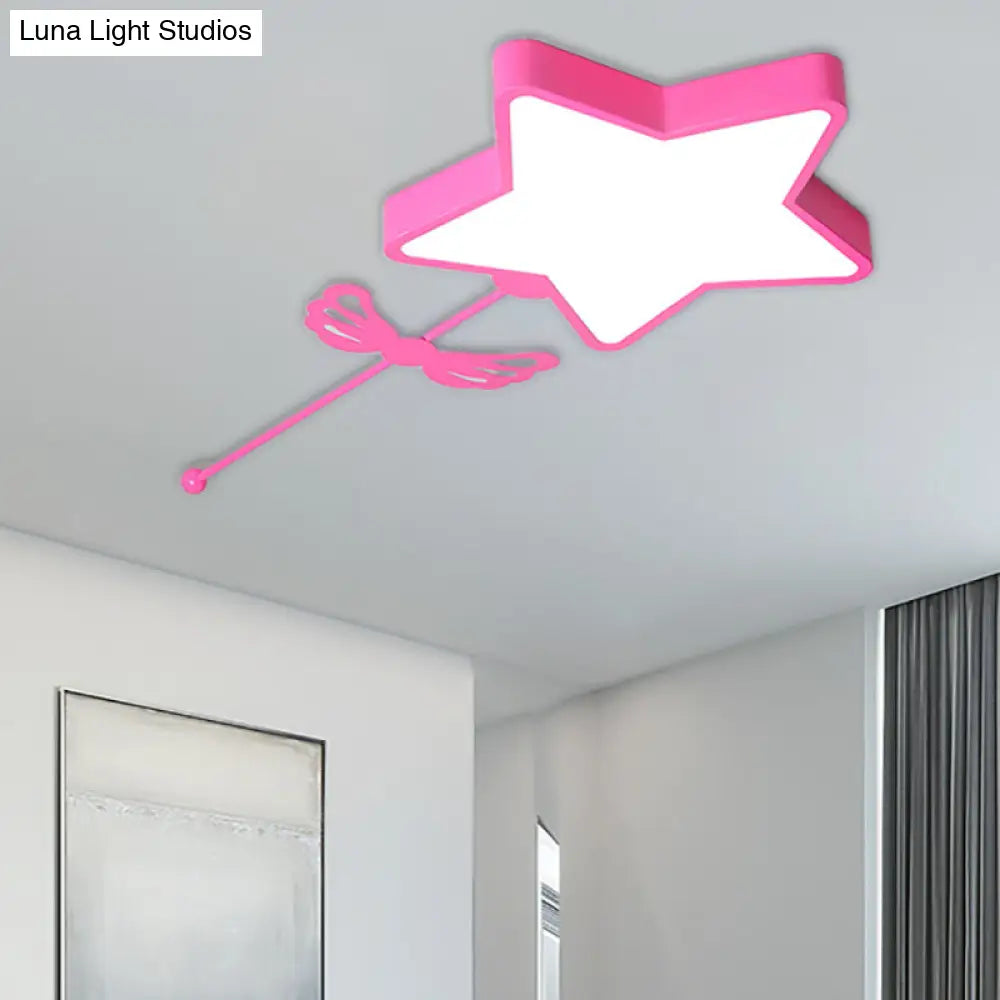 Star Acrylic Ceiling Light For Modern Kids Bedroom - Flush Mount Fixture Pink
