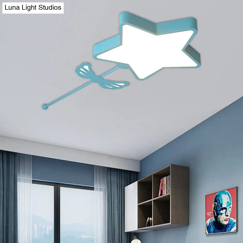 Star Acrylic Ceiling Light For Modern Kids Bedroom - Flush Mount Fixture Blue