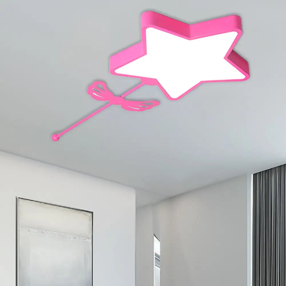 Star Acrylic Ceiling Light For Modern Kid’s Bedroom - Flush Mount Fixture Pink