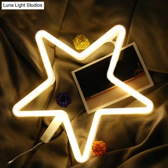 Star Cartoon Led Night Light For Wall Decoration - Plastic Frame White Glow