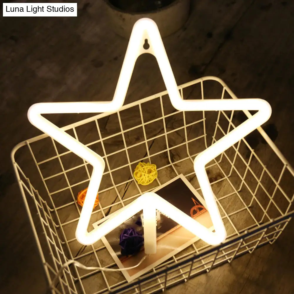 Star Cartoon Led Night Light For Wall Decoration - Plastic Frame White Glow