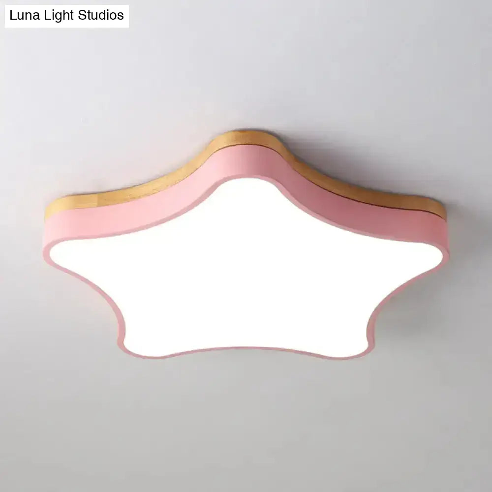 Star Girls Bedroom Led Flush Ceiling Light With Contemporary Acrylic And Wood Backplate