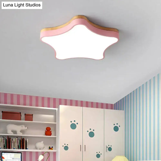 Star Girls Bedroom Led Flush Ceiling Light With Contemporary Acrylic And Wood Backplate