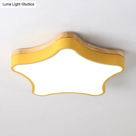 Star Girls Bedroom Led Flush Ceiling Light With Contemporary Acrylic And Wood Backplate