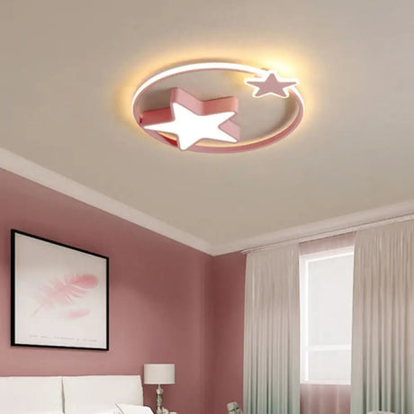 Star - Shaped Kids Led Ceiling Light For Bedroom Pink / Remote Control Stepless Dimming 18’
