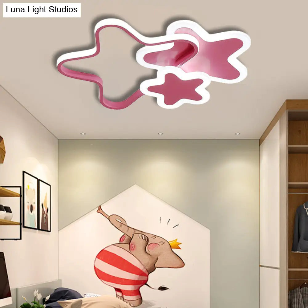 Star Shaped Led Ceiling Mount Light For Girls Bedroom - Modern Acrylic Flush Fixture Pink / Warm