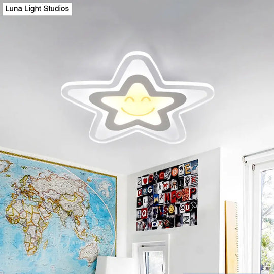 Star Shaped Led Flush Ceiling Light Ideal For Boys Bedroom White Acrylic Lamp