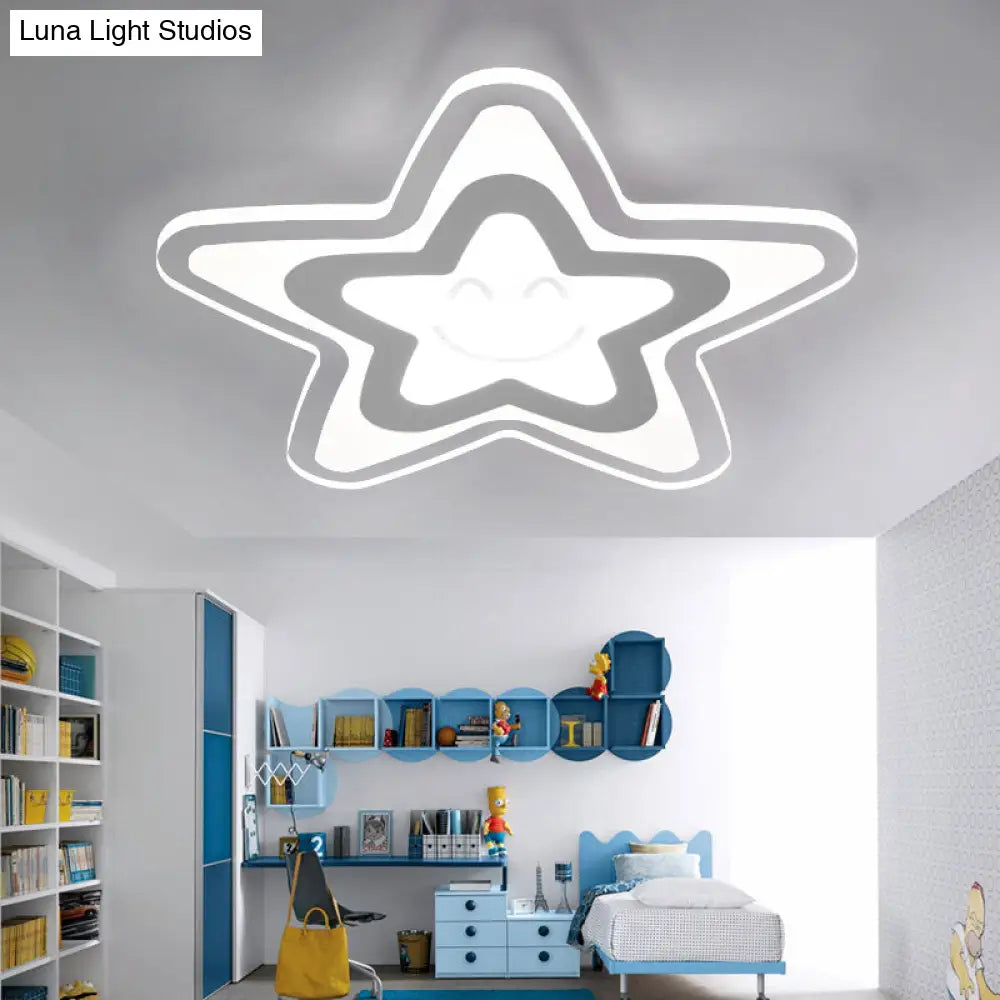 Star Shaped Led Flush Ceiling Light Ideal For Boys Bedroom White Acrylic Lamp