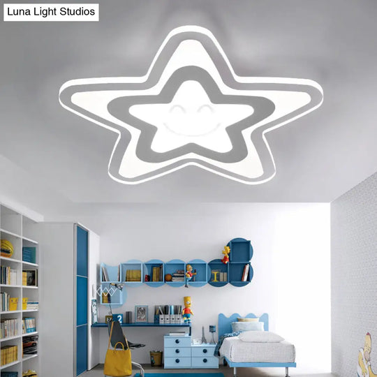 Star Shaped Led Flush Ceiling Light Ideal For Boys Bedroom White Acrylic Lamp
