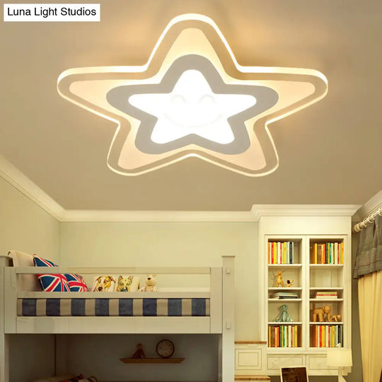 Star Shaped Led Flush Ceiling Light Ideal For Boys Bedroom White Acrylic Lamp