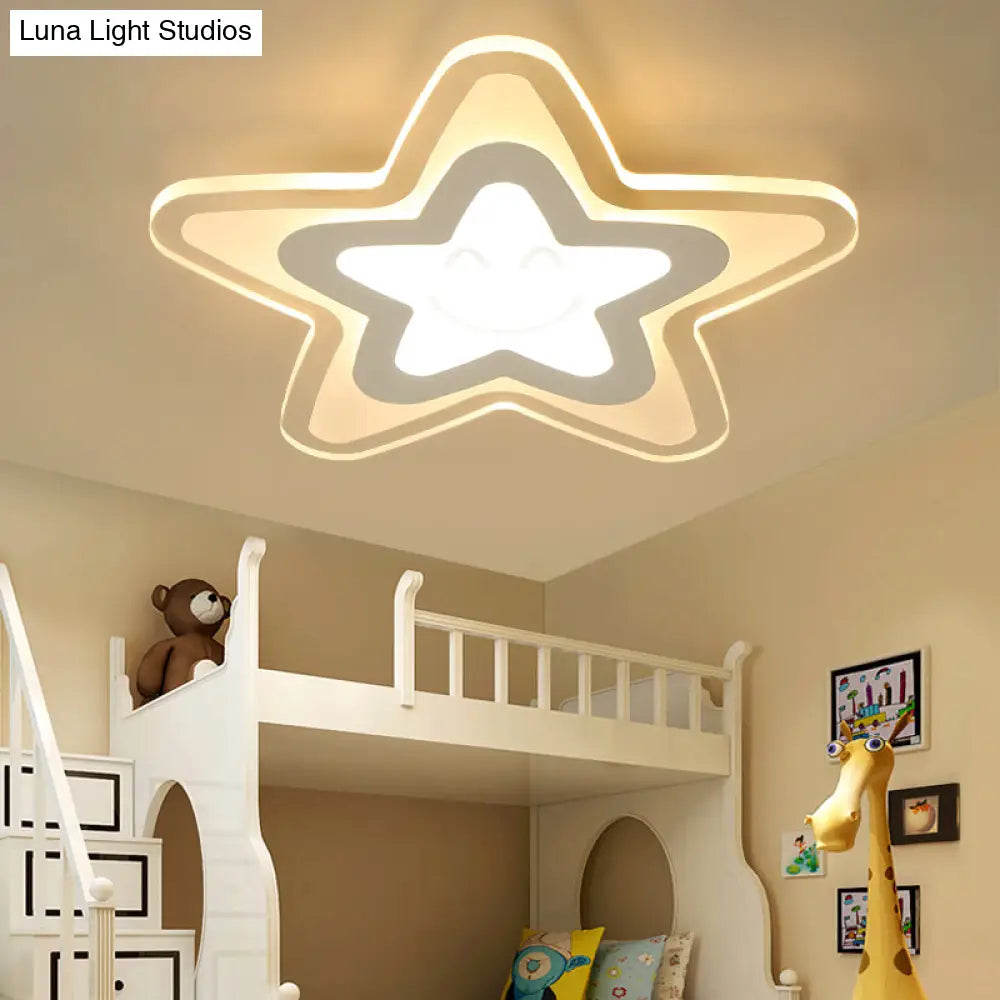 Star Shaped Led Flush Ceiling Light Ideal For Boys Bedroom White Acrylic Lamp