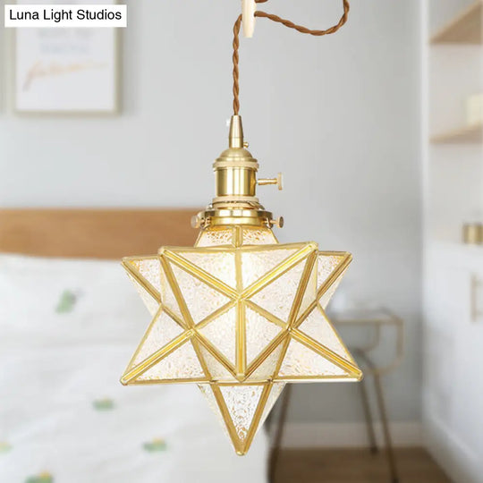 Postmodern Star Shaped Pendant Light Kit - Brass 1 With Clear/Frosted Glass And Adjustable Rope