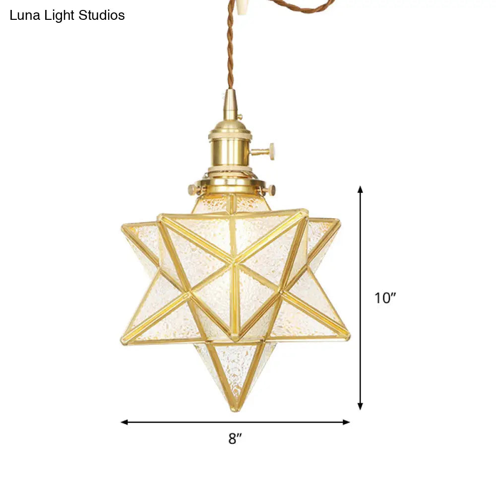 Postmodern Star Shaped Pendant Light Kit - Brass 1 With Clear/Frosted Glass And Adjustable Rope