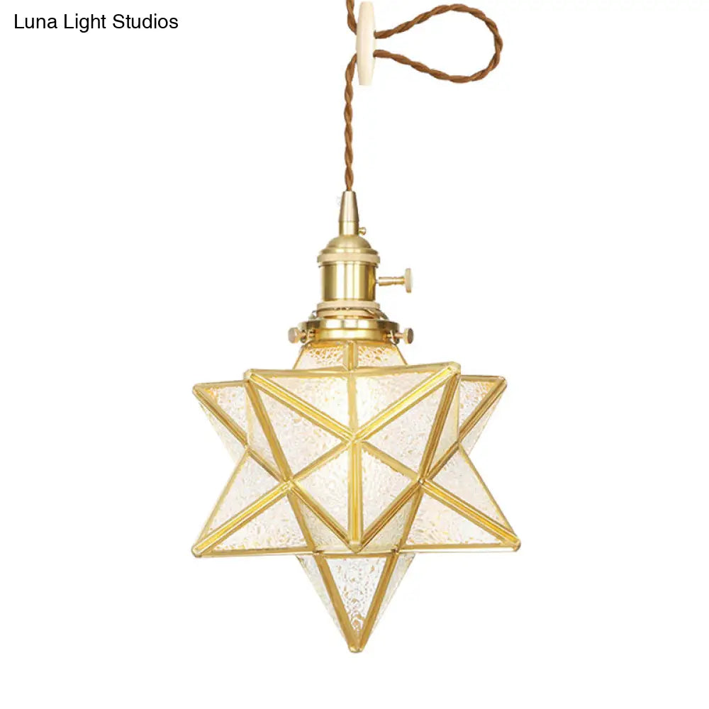 Postmodern Star Shaped Pendant Light Kit - Brass 1 With Clear/Frosted Glass And Adjustable Rope