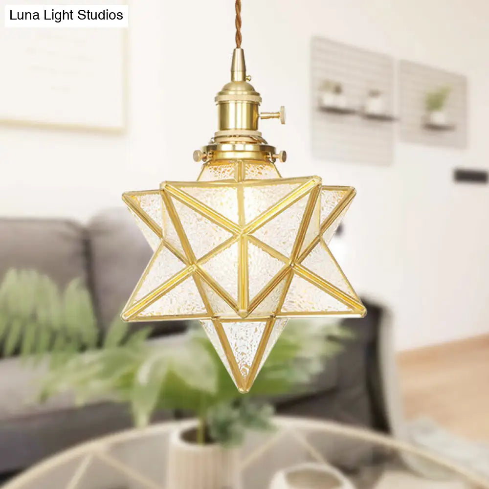 Postmodern Star Shaped Pendant Light Kit - Brass 1 With Clear/Frosted Glass And Adjustable Rope /