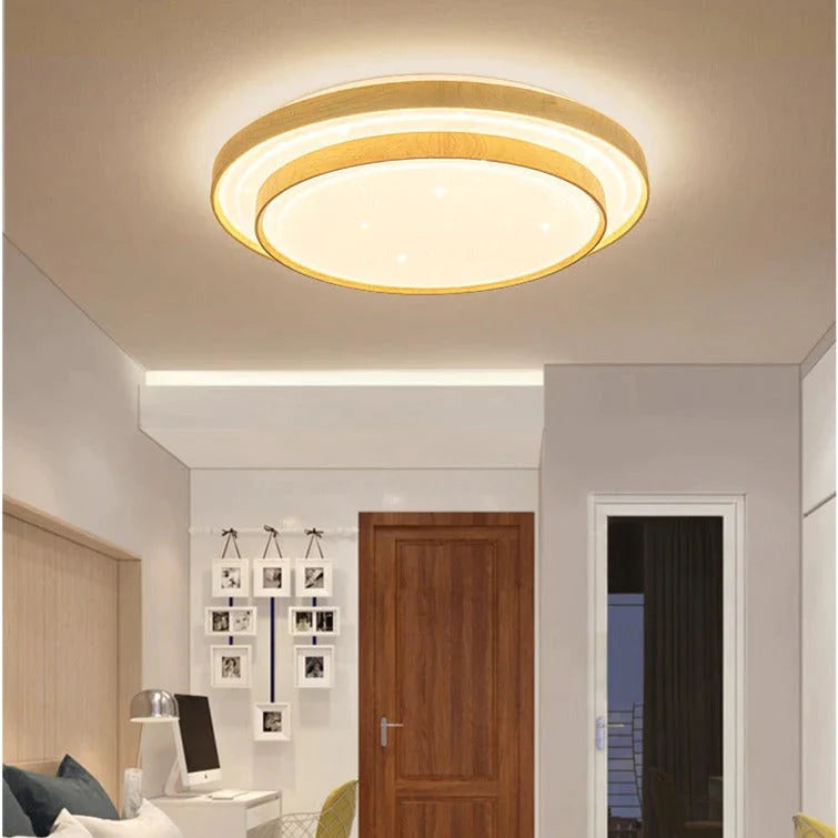 Star Sky Ceiling Lamp LED Round Master Bedroom Lamp Atmosphere Simple Modern Solid Wood Bedroom Lamp