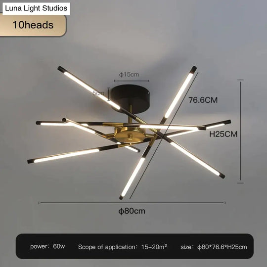 Starbeam - Modern Chandelier C-Black-10 Heads / Warm Light