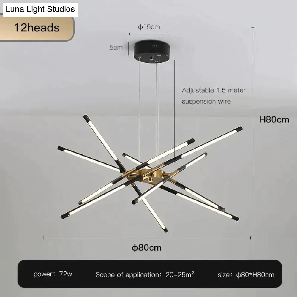 Starbeam - Modern Chandelier D-Black-12 Heads / Warm Light