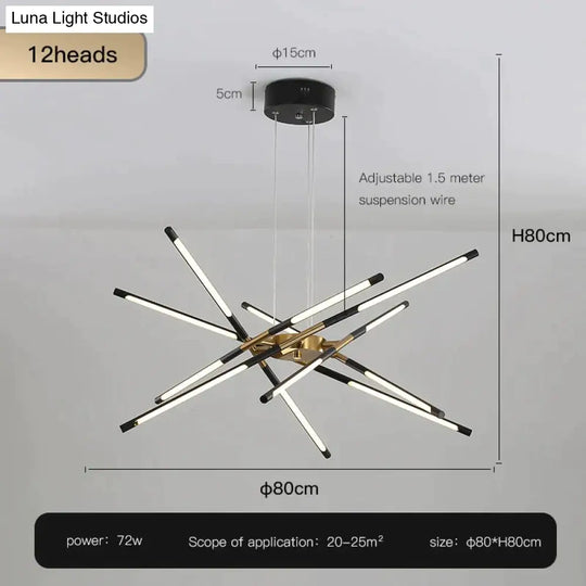 Starbeam - Modern Chandelier D-Black-12 Heads / Warm Light