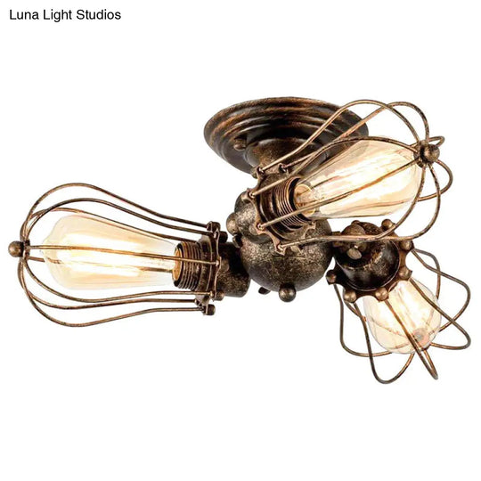 Starburst Ceiling Light Fixture - Retro Industrial Metal Flush Mount For Bedroom Bronze