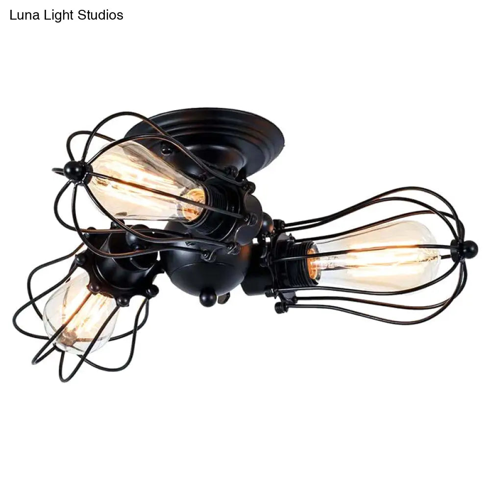 Starburst Ceiling Light Fixture - Retro Industrial Metal Flush Mount For Bedroom Black