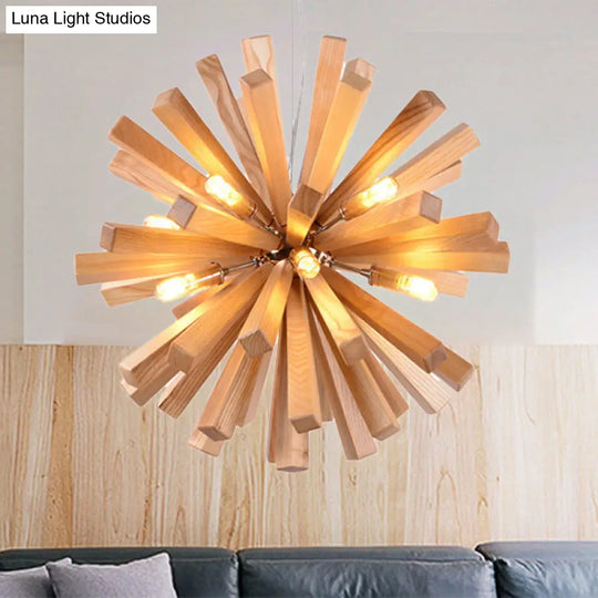Starburst Chandelier Pendant Light Modernism Wood 14’/20.5’/28’ Dia Led Beige Hanging Ceiling