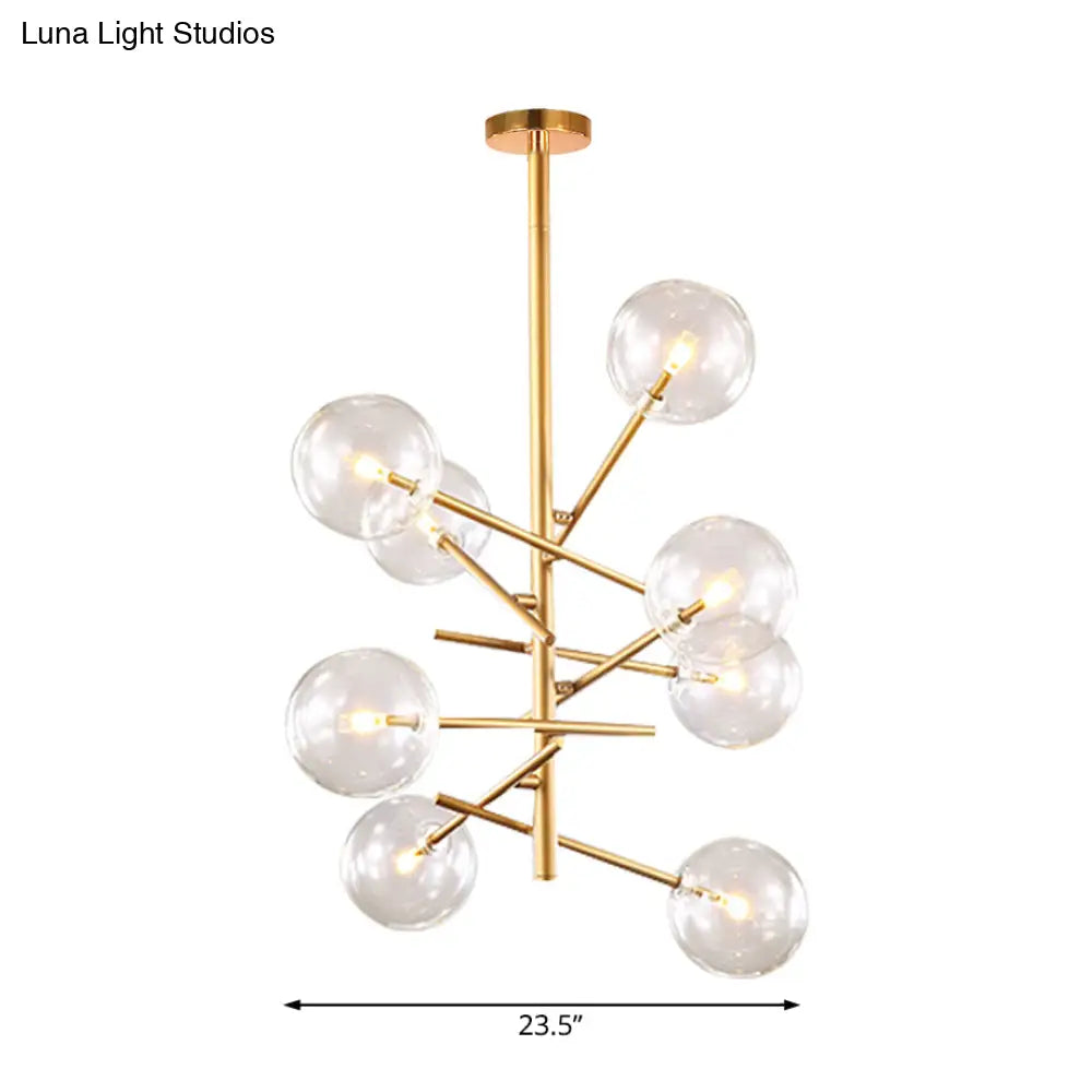 Starburst Design Led Chandelier With 6/8 Lights - Clear Glass Gold Finish