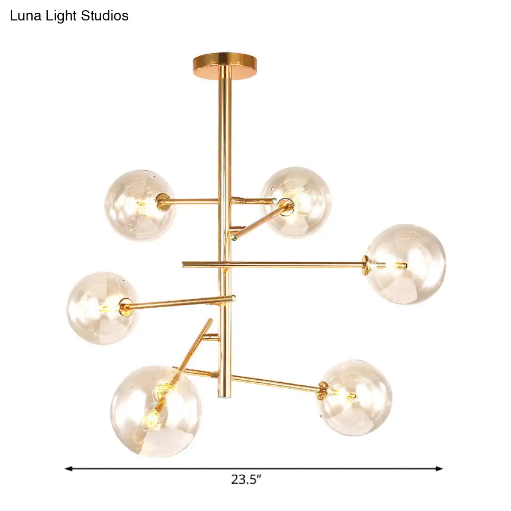 Starburst Design Led Chandelier With 6/8 Lights - Clear Glass Gold Finish