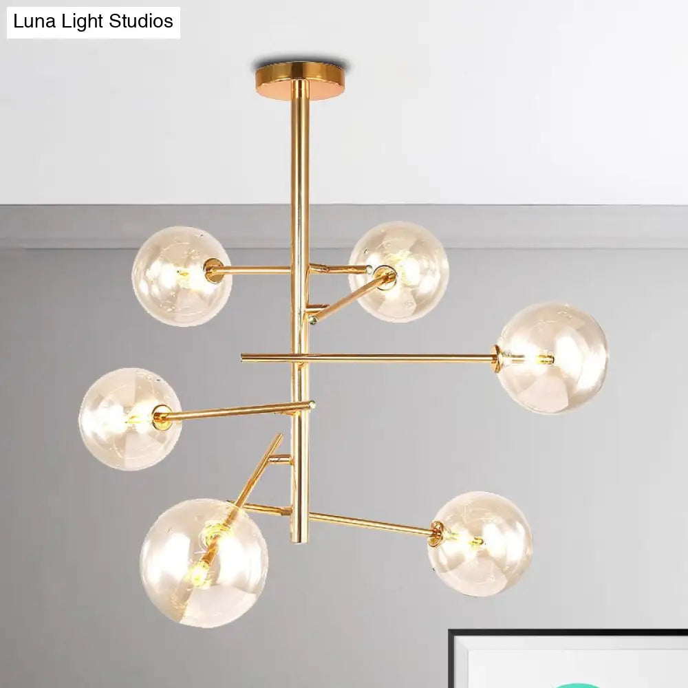 Starburst Design Led Chandelier With 6/8 Lights - Clear Glass Gold Finish