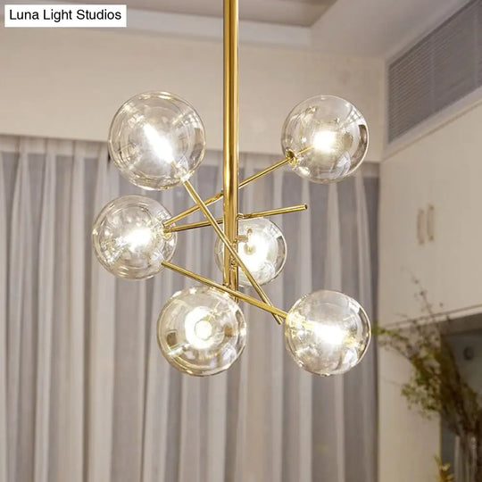 Starburst Design Led Chandelier With 6/8 Lights - Clear Glass Gold Finish