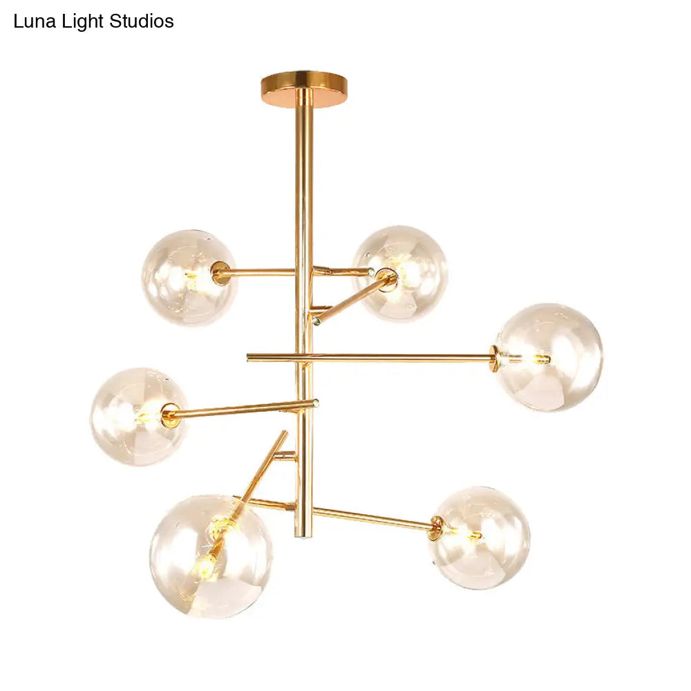 Starburst Design Led Chandelier With 6/8 Lights - Clear Glass Gold Finish