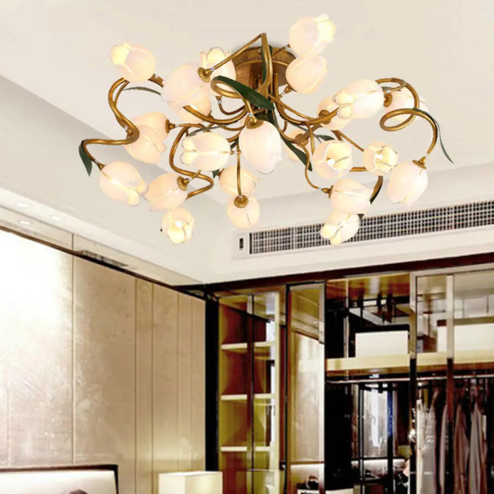 Starburst Flower Metal 25 - Head Led Brass Semi Flush Ceiling Light Fixture For Living Room / C