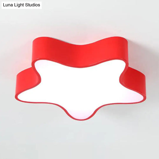 Starfish Cartoon Led Flush Ceiling Light For Kindergarten - Acrylic Mount Fixture Red / Warm