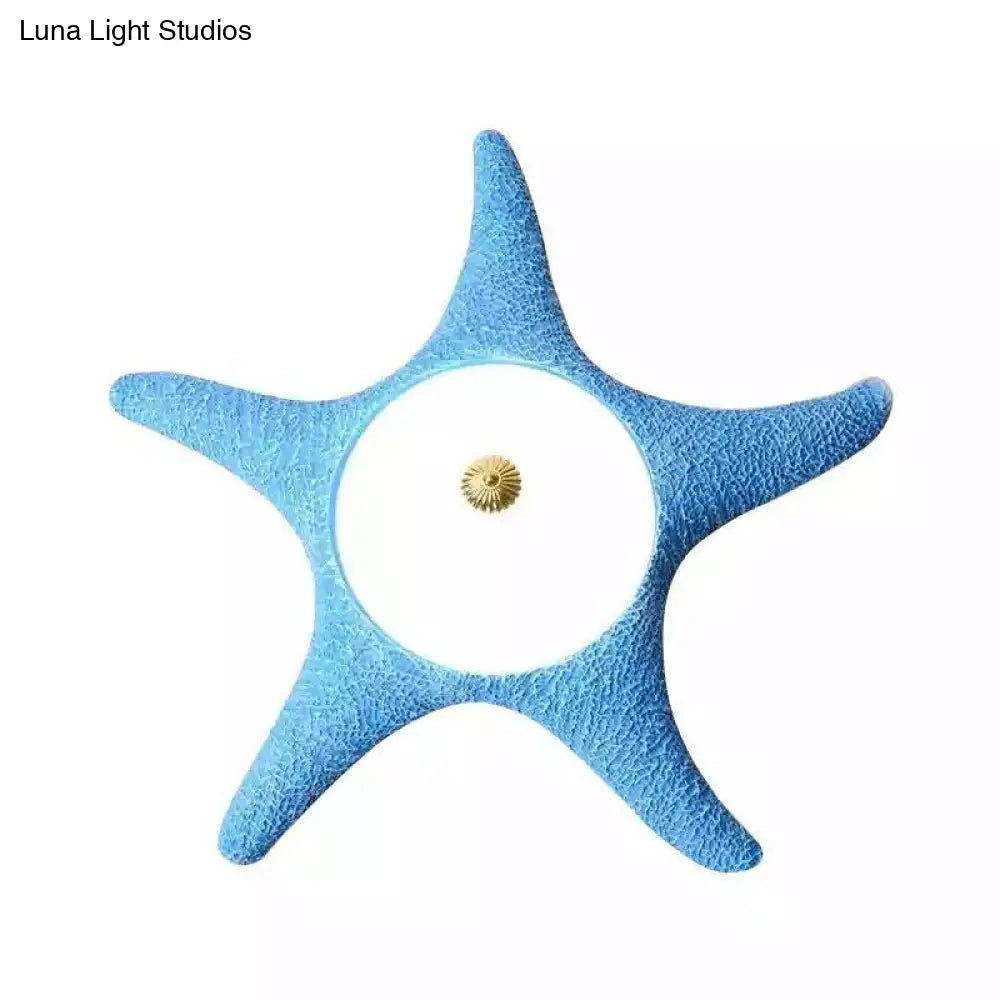 Starfish Kindergarten Led Flush Mount: Resin Ceiling Lighting With Blue Dome Glass Shade