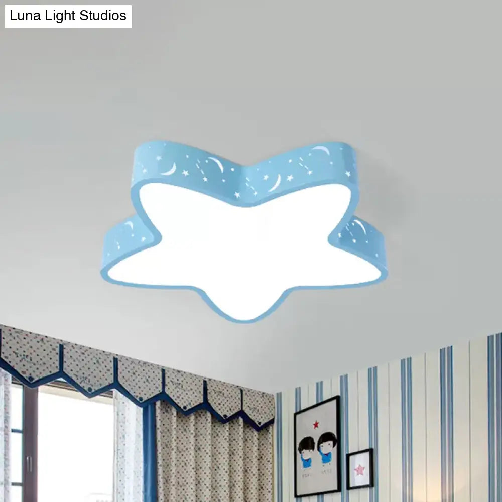 Starfish Led Flush - Mount Light Fixture With Hollow - Out Design For Kids Room - Pink/Light Blue