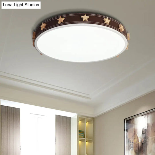 Stargazing In Style: Brown Rubber Round Flush Mount Lighting With Star Accents Led Ceiling Light