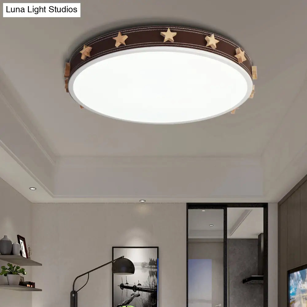 Stargazing In Style: Brown Rubber Round Flush Mount Lighting With Star Accents Led Ceiling Light