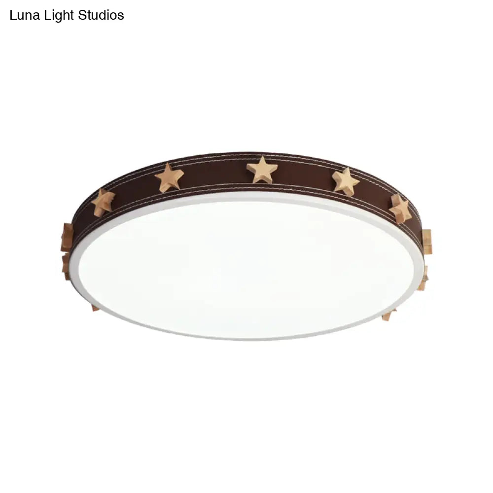 Stargazing In Style: Brown Rubber Round Flush Mount Lighting With Star Accents Led Ceiling Light