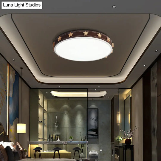 Stargazing In Style: Brown Rubber Round Flush Mount Lighting With Star Accents Led Ceiling Light