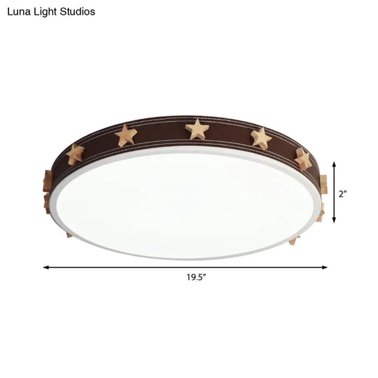 Stargazing In Style: Brown Rubber Round Flush Mount Lighting With Star Accents Led Ceiling Light