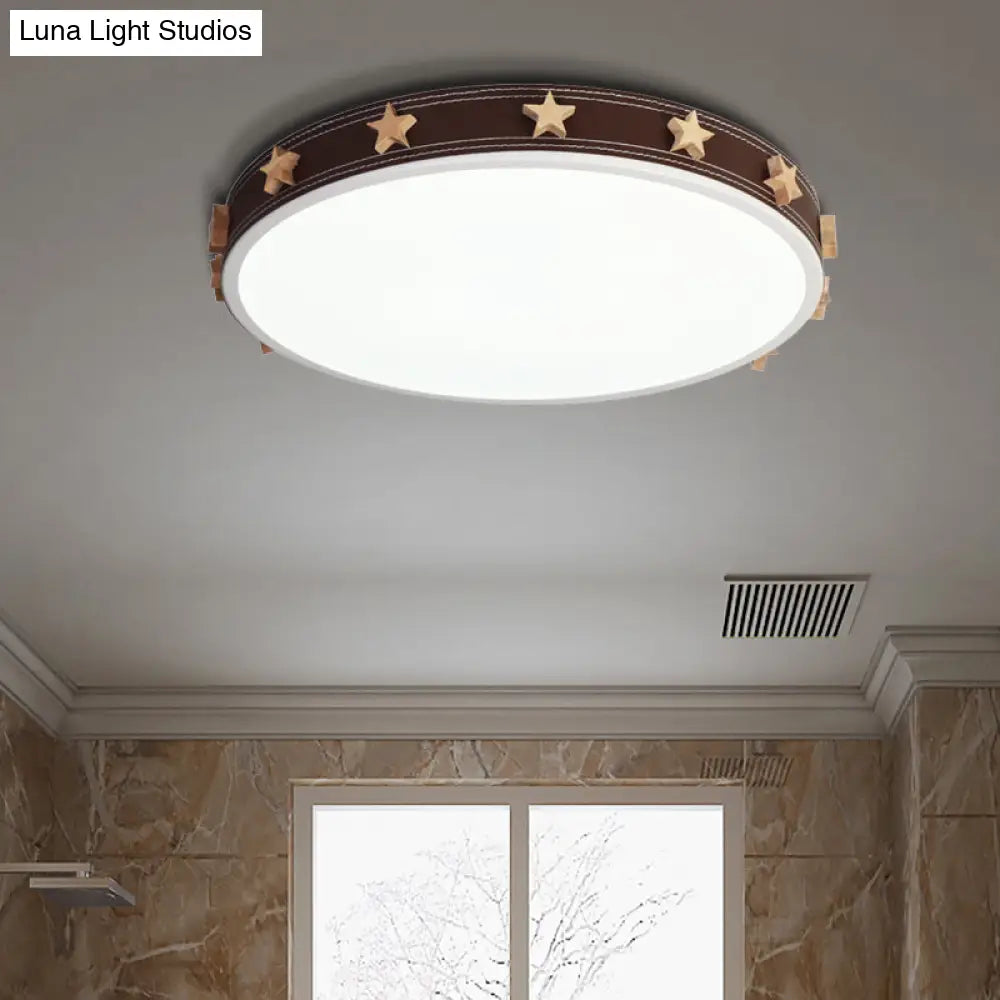 Stargazing In Style: Brown Rubber Round Flush Mount Lighting With Star Accents Led Ceiling Light